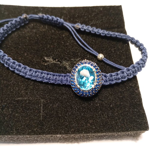 Handmade macrame bracelet 925 with oval Topaz Sky 8x6 and blue stones new