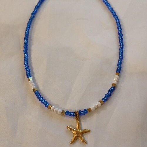 Starfish necklace new, blue and gold