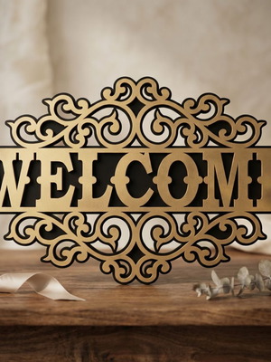 Ξύλινη πινακίδα Welcome καινούργια με διακοσμητικό σχέδιο