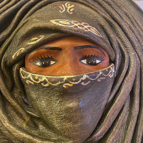 Leather wall mask like new, female face from Tunisia