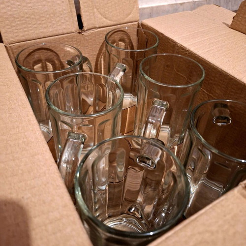Set of 6 Glass Beer Mugs unused