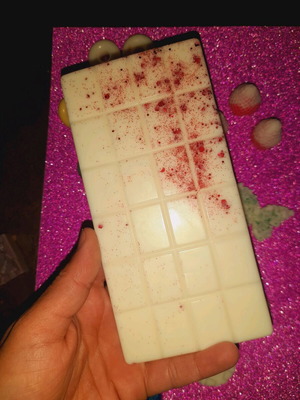 Soy wax candle shaped like chocolate new with patisserie and strawberry scent