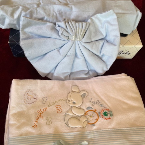 Baby crib sheet set for boy blue-white new 120x180