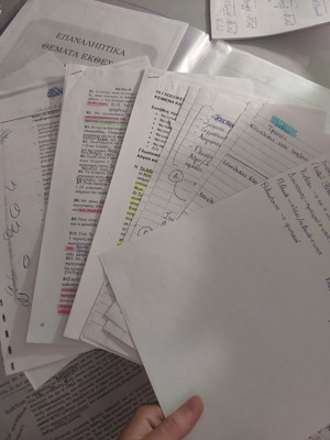 Examination notes used, with topics, exercises, and theory