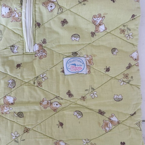 Baby quilted sleeping bag used, 0-6 months, green with bears