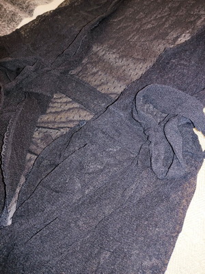 Women's mini transparent robe with belt, short sleeve, like new, black