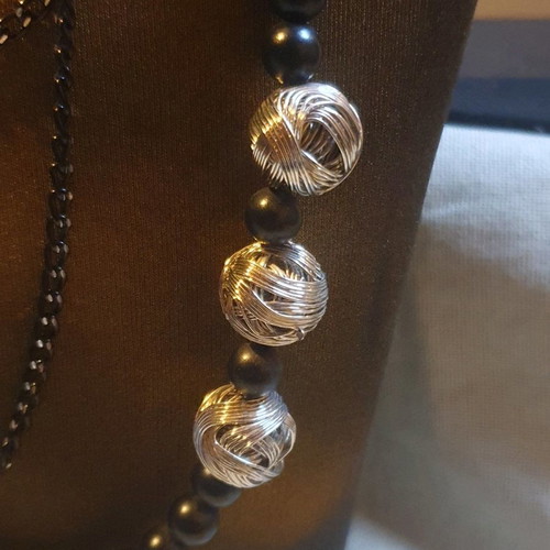 Long three-row hanging necklace