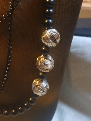 Long three-row hanging necklace