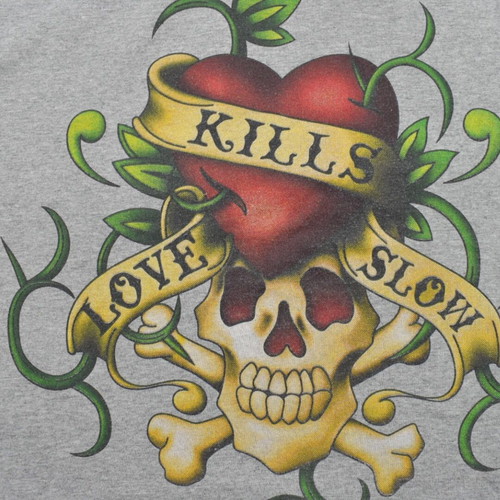 Ed Hardy Love Kills Slow Grey T-shirt used, size XL