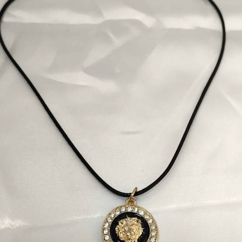 Lion Head Pendant with Cord Gold and Black, New