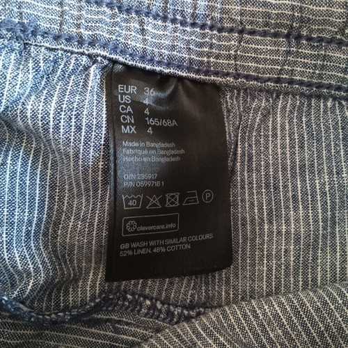 H&M linen women's shorts size 36 used, blue with white stripes