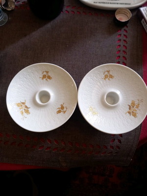 Rosenthal candlestick set new, white porcelain with gold pomegranate design