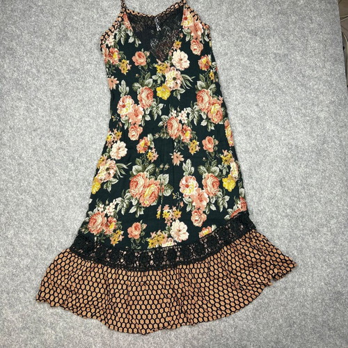 Xhilaration Floral Maxi Dress Lace Trim Boho Summer Size L Multicolor used
