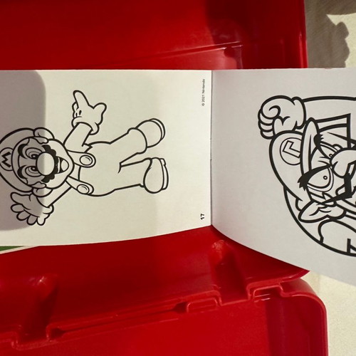 Mario case used with colored pencils, stamps and drawing pad