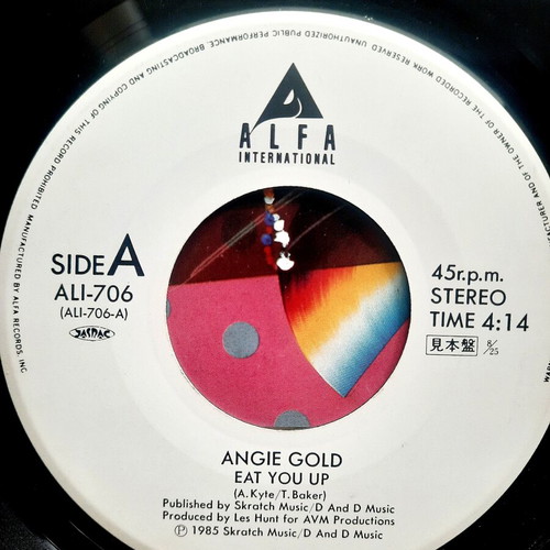 Angie Gold Eat You Up 7" vinyl promo, 1985, synth-pop