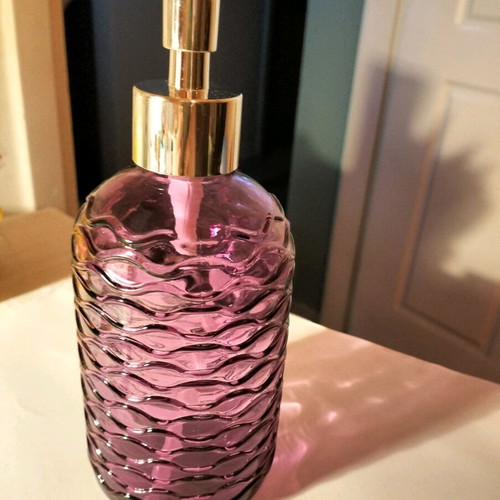Glass cream soap dispenser new in dark salmon-pink color