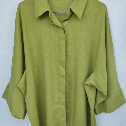 Zara linen green oversized boxy shirt like new Medium