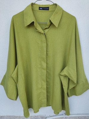 Zara linen green oversized boxy shirt like new Medium