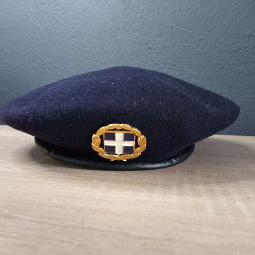Blue Greek Army Beret with Metal Emblem used