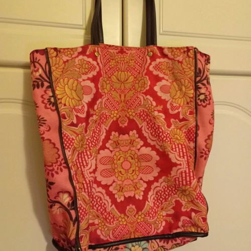 Flower shoulder handbag used, red and pink