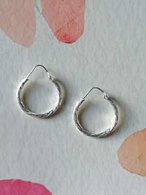 Silver 925 twisted shiny hoop earrings new 22x18 mm