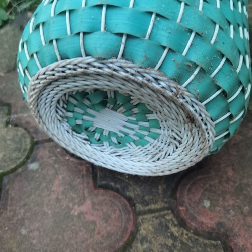 Glass demijohn with plastic wicker used, about 9-10 liters