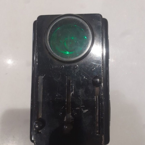 Artas soldier flashlight used, 1950s black with red and green filter