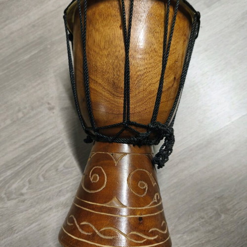 African handmade djembe used, wooden with skin