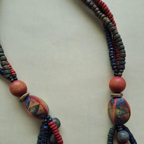 Necklace with colorful wooden beads, like new, handmade