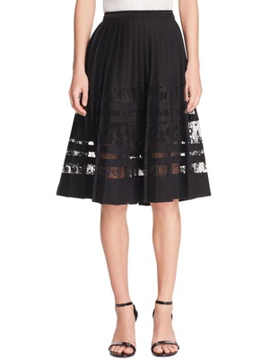 Elie Tahari black floral lace pleated skirt like new size 8