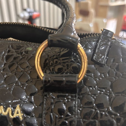 Martissima black croco pattern barrel handbag