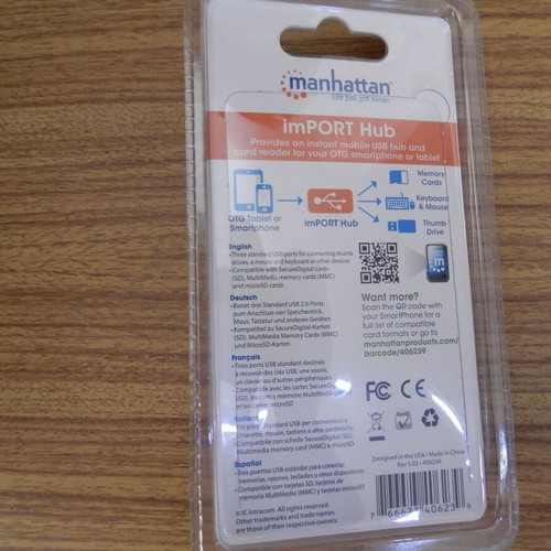 Manhattan imPORT Micro USB OTG USB hub used with MicroUSB to Type-C adaptor