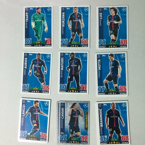 Match Attax 2015/16 PSG set 9 cards like new with Zlatan Ibrahimovic and Cavani Star Player
