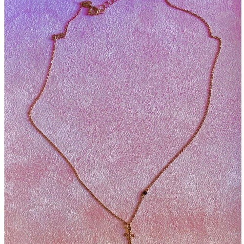 Silver necklace with cross and black stone, rose gold plated, like new