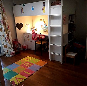 Σετ Παιδικού δωματίου.  Κρεββάτι κουκέτα, γραφείο-σοφίτα, συρταριέρα (3 συρτάρια) πλαϊνή βιβλιοθήκη.