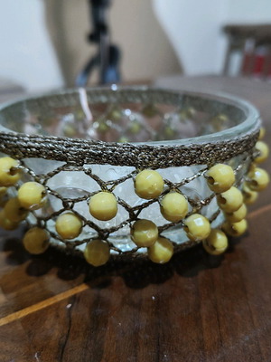 Vintage jewelry box embroidered with gold thread and yellow details new