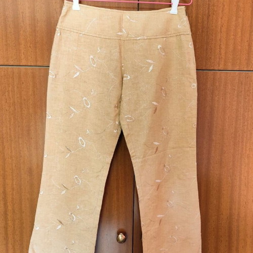 Trussardi embroidered pants new, beige and yellow, size M