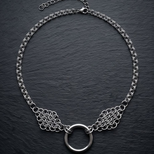 Steel choker with ring minimal design new, silver color