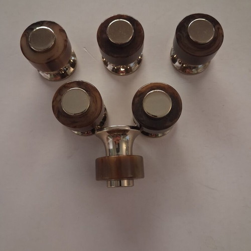 Vintage furniture knobs used, pack of 6, metal gold and brown tortoise