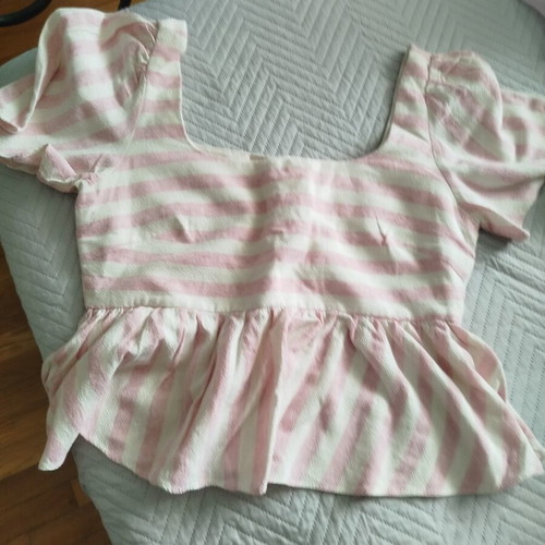 Striped cotton blouse with back buttons Zara like new, white and pink