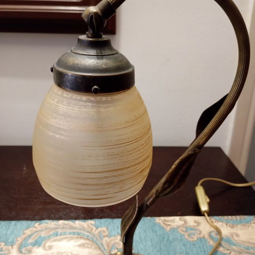 Vintage Art Nouveau table lamp brass with heavy blown glass like new