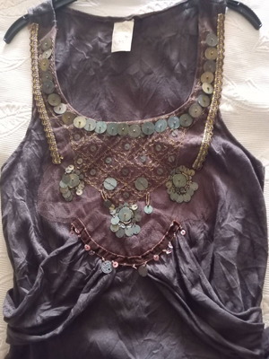 Vintage Y2K Vicky K Boho Τοπ καφέ με κεντημένα φλουριά και δέσιμο στην πλάτη, σαν καινούργιο