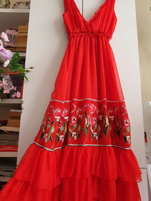 Amuse Maxi Dress New With Embroidered Flowers Red M