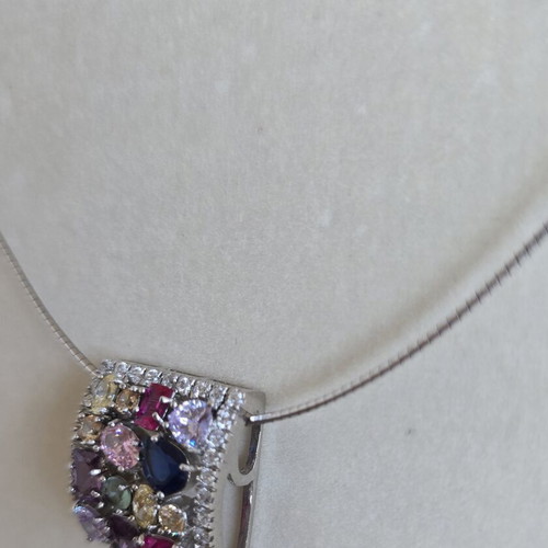 Silver 925 necklace with multicolored zircon stones, 42 cm