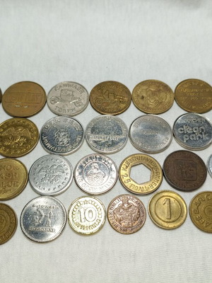 Tokens used, set of 30 old foreign brands