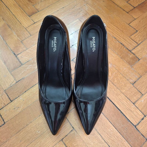 Migato black patent leather 12cm high heel pumps, size 40