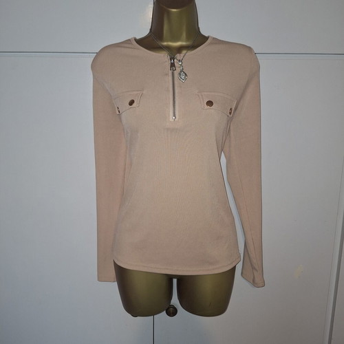 Beige soft ribbed top blouse t-shirt size large