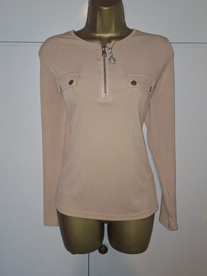 Beige soft ribbed top blouse t-shirt size large