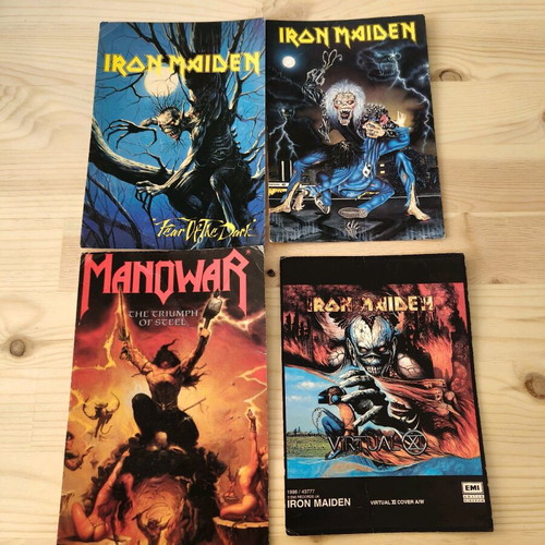 Iron Maiden and Manowar postcards used, set of 4
