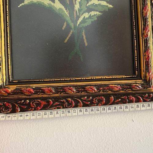 Vintage handmade embroidery framed artwork